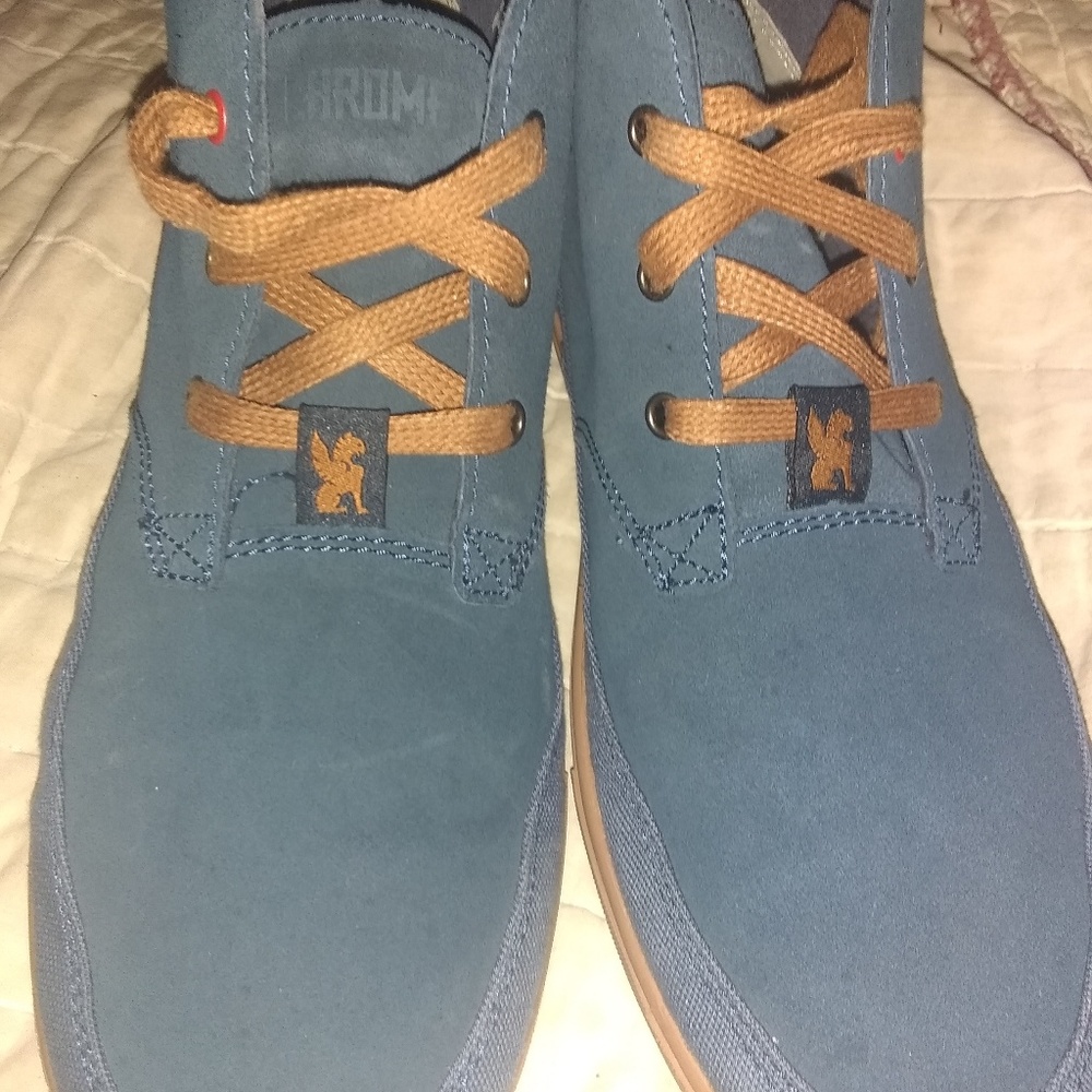 A pair of chrome shoes